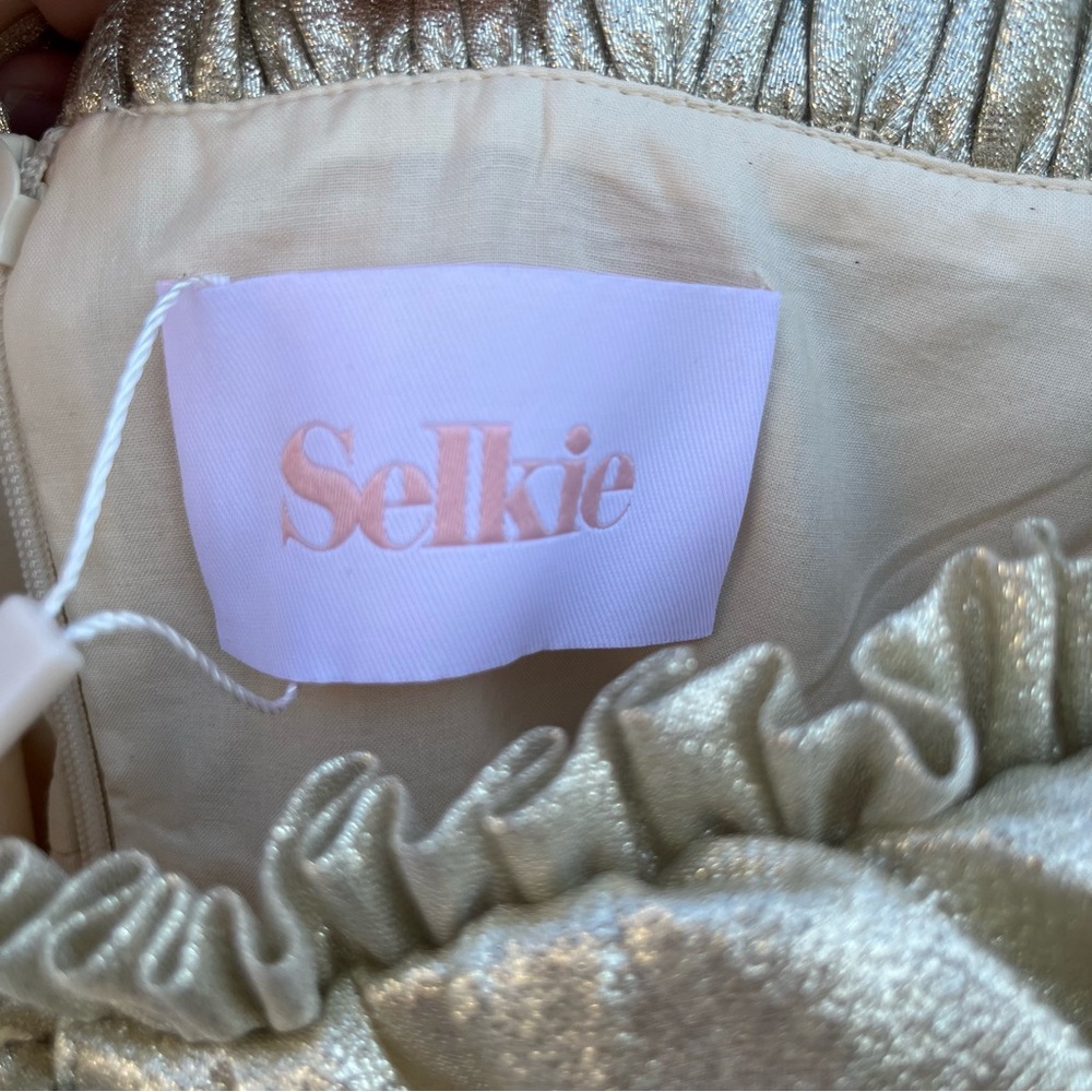 Selkie The Seashell Gown in Gold Medium Babydoll Puff Sleeve Regency Style - Picture 6 of 15